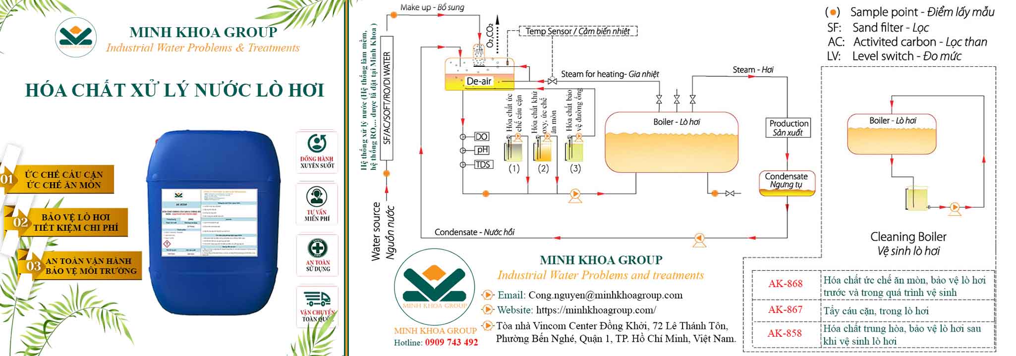 Banner hóa chất xử lý nước lò hơi tại Minh Khoa Group